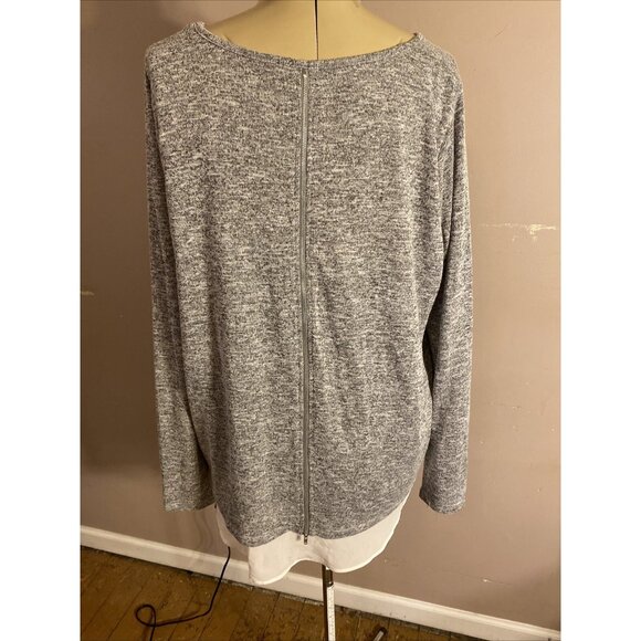 Lane Bryant Black Heathered Sweater Sheer Trim Zip Up Back Scoop Neck SZ 14/16 - Picture 6 of 11